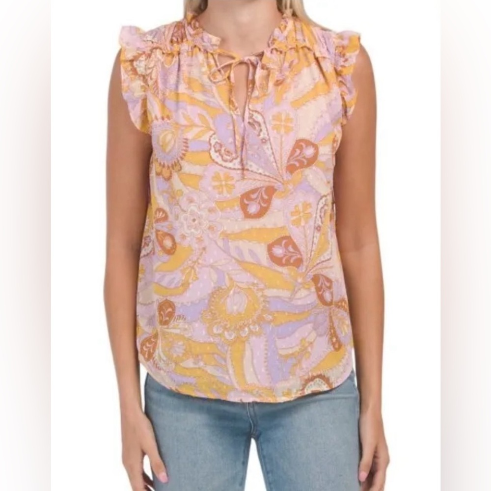 Maison D'Amelie Anthropologie Women's Floral Tie Neck Blouse Top Size Medium - Picture 1 of 5